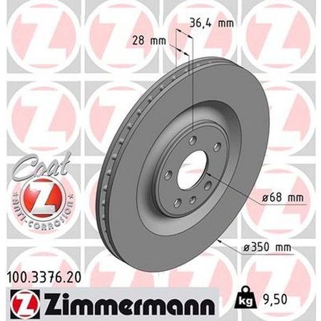 ZIMMERMANN Brake Disc - Standard/Coated, 100.3376.20 100.3376.20